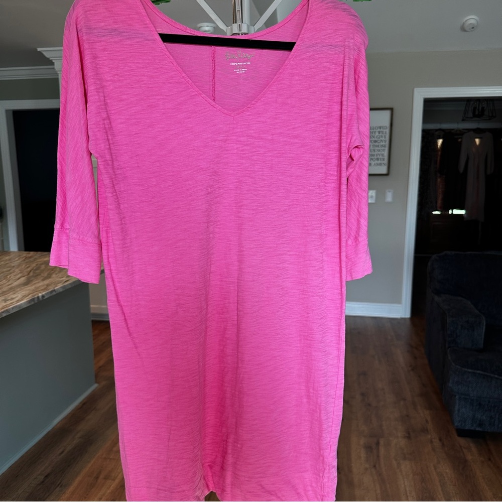 Lilly Pulitzer Pink Pima Cotton V-Neck Tee Dress